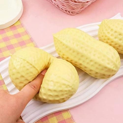 Peanut Squishies - Peanut Stress Balls Fidget Toys Adults,Cute Anxiety Relief Toy,Squeeze Dough Ball Stress Relief Hand Toys,Soft Squeeze Decompression Dough for Kids,Party Favors (Yellow, 4.33 in) thumbnail 7