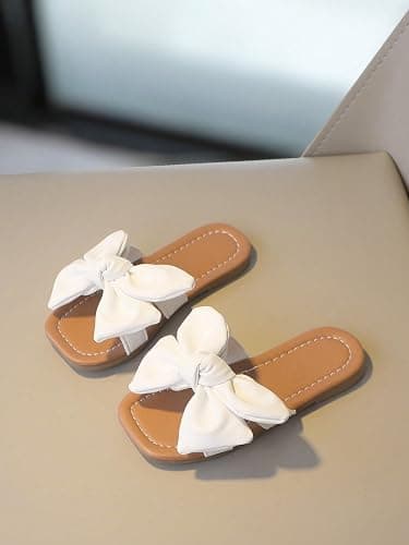 GORGLITTER Girl's Bow Sandals Open Toe Summer Dress Flat Sandals - 12.5 Big Kid - Brown thumbnail 4