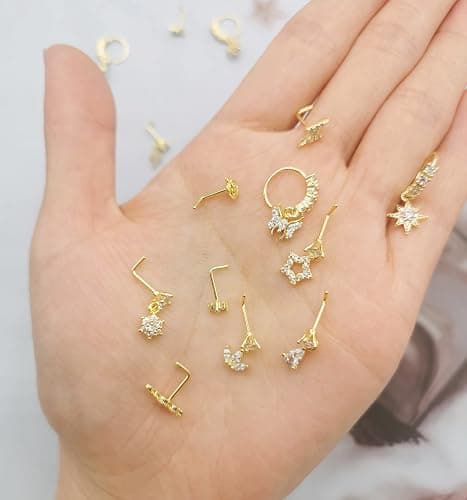 SAMOCO 20Pcs 20G Dangle Nose Ring L Shaped Dangling Nose Stud for Women Stainless Steel Nose Ring Studs CZ Flower Dangle Nose Rings Hoops Nose Piercing thumbnail 6