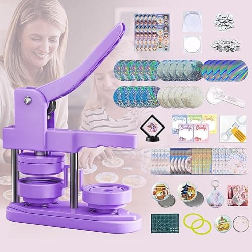 Freeingbag 58mm (2.25 in) Installation-Free DIY Button Maker Machine, Button Badge Press with 100pcs Supplies + Circle Cutter + Protection Set & Button Maker Color Film (Purple, 2.25 inch / 58mm) thumbnail 7