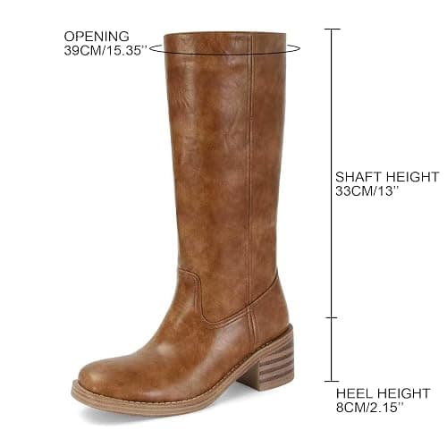 DOEYG Women's Banana Knee High Boots Square Toe Chunky Block Heel Tall Boots Wide Calf Fashion Comfortable Casual Pull on Long Boots thumbnail 3