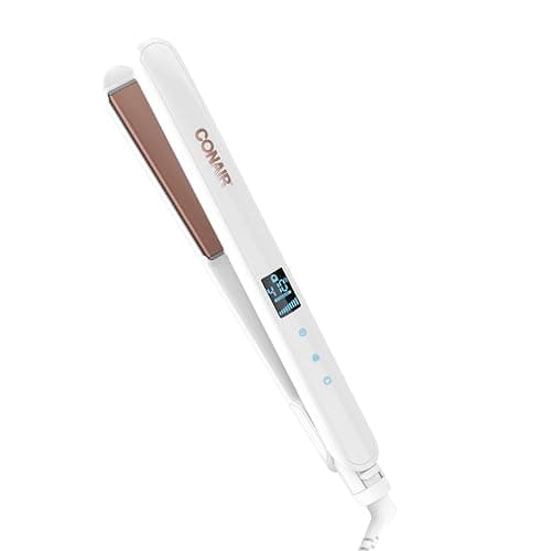 Conair Double Ceramic Flat Iron, 1-Inch Flat Iron, 5 Digital Temp Settings Up to 410°F, Extra-Long Plates, For All Hair Types and Textures, White - Image 1