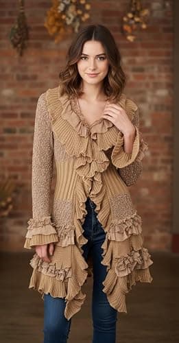 Women Victorian Boho Crochet Cardigan Gothic Steampunk Open Front Knit Sweater thumbnail 4