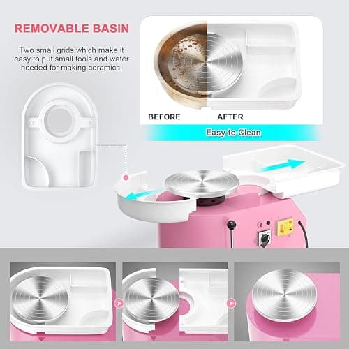Pottery Wheel Pottery Forming Machine 25CM 350W Electric Pottery Wheel with Foot Pedal DIY Clay Tool Ceramic Machine Work Clay Art Craft (Pink) thumbnail 3