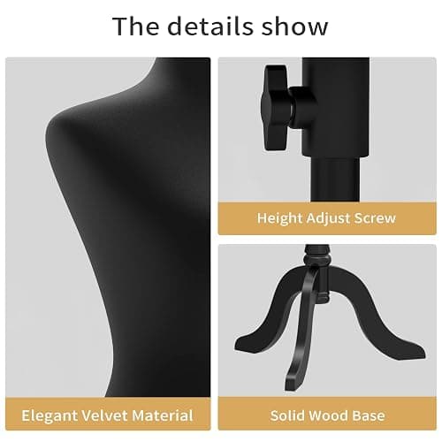 Bonnlo Female Dress Form Pinnable Mannequin Body Torso with Wooden Tripod Base Stand (Black, 6) thumbnail 4