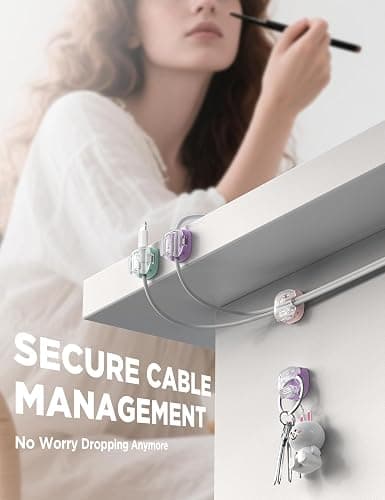 8 Pack Cable Clips, Cord Organizer [1s Lock] Cute Spring Cord Holder for Nightstand Desk Car, Girls College Dorm Room Essentials, Home Office Desk Accessories for Women Cubicle Decor, School Supplies thumbnail 8