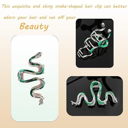 Metal Hair Claw Clips,Fashionable Green Snake Design Metal Hair Claws, Non Slip Snake Hair Clip, Halloween Hair Clips.Gothic Hair Accessories，Claw Clips for Thick hair thumbnail 5