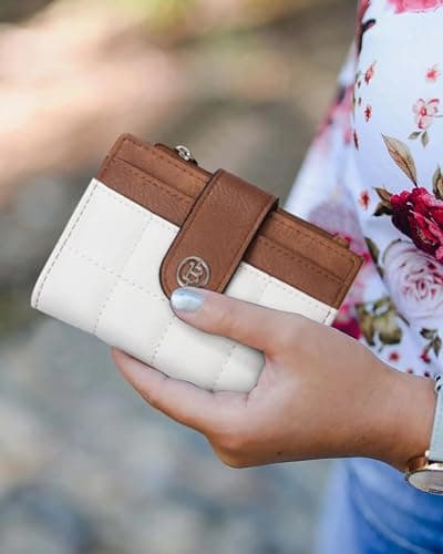 BOSTANTEN Small Wallet for Women Leather RFID Blocking Card Holder Bifold Compact Wallets With Zipper Coin Pocket Beige＆Brown thumbnail 2