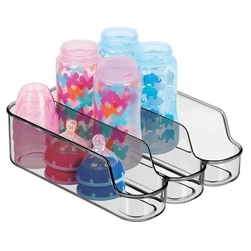 mDesign Small Plastic Kitchen Storage Divided Bin for Child/Kids Supplies - 3 Compartments to Organize Baby Food Jars, Pouches, Bottles, Sippy Cups, Cans, Pacifiers, Shampoo - 2 Pack - Smoke Gray thumbnail 6