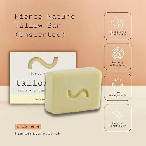fierce nature Multi-Use Pure Tallow Bar | Organic & Natural Moisturising Bar for Face, Body, Hands & Hair | Non-Toxic Skincare Essential (Unscented) thumbnail 3