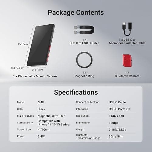 NEEWER 4" Phone Vlog Selfie Monitor Screen, Smartphone Back Camera Monitor with Remote for YouTube TikTok Video Streaming thumbnail 9