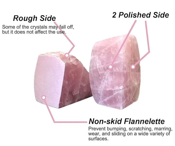 MOGEMT Rose Quartz Bookends Pink Crystal Decorative Book Ends Office Home Decor Small 1 Pair 2-3 Lbs thumbnail 5