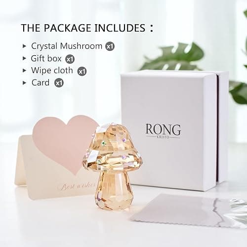 RONG KRISTO Crystal Mushroom Figurine,Glass Vegetable Kitchen Decor, Cute Mushroom Art Glass Office Desk Home Decoration, Handmade Collectible Gift for Bestfriend (Champagne Color) thumbnail 7