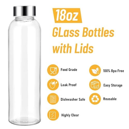 Sursip [10 Pack] 18 oz Glass Water Bottles with Lids, Juice Bottles, Clear glass juice bottle for juicing, Eco-Friendly Reusable Glass Juicing Bottles with Stainless Steel Lid, BPA Free,Leak-Proof thumbnail 5
