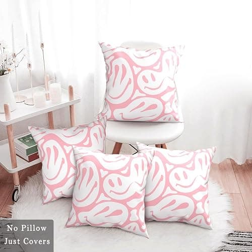 Pecfamly Cute Pink Preppy Throw Pillows (Covers Only No Pillow Inserts) Cute Pink Preppy Teenage Tween Clean Girl Aesthetic Room Bedroom Home Apartment Decor Aesthetic Stuff Things for Teen Girls thumbnail 2