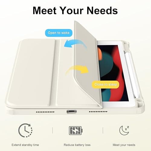 JKSML Case for iPad 9th/8th/7th Generation 10.2 Inch, Case with Pencil Holder for iPad 9/8/7 2021/2020/2019, Hard Back Cover, Auto Wake/Sleep, Cream White thumbnail 5
