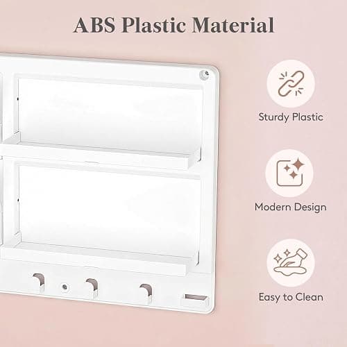 Lifewit Plastic Adhesive Bedside Shelf, Floating Pegboard Shelves, Key Remote Control Holder, Wall Organizer for Glasses, Phone, Earbuds, Bedroom Decor, Dorm Room Essentials, White thumbnail 3