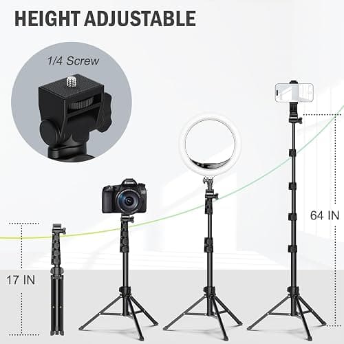 Liphisy 64” Tripod for Cell Phone & Camera, Phone Tripod with Remote and Phone Holder, Sturdy & Stable Height Adjustable Multi-Angle Shot Selfie Stick Tripod for Video Recording thumbnail 2