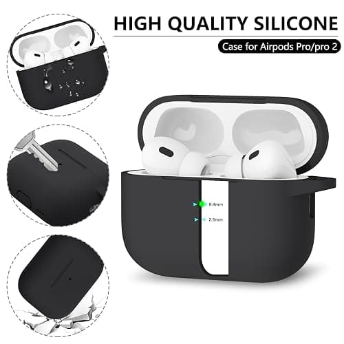 Ljusmicker for AirPods Pro Case Cover with Cleaner Kit,Soft Silicone Protective Cover for Apple AirPod Pro 2nd/1st Generation Case for Women Men,AirPods Pro 2/Pro Case Accessories with Keychain-Black thumbnail 4