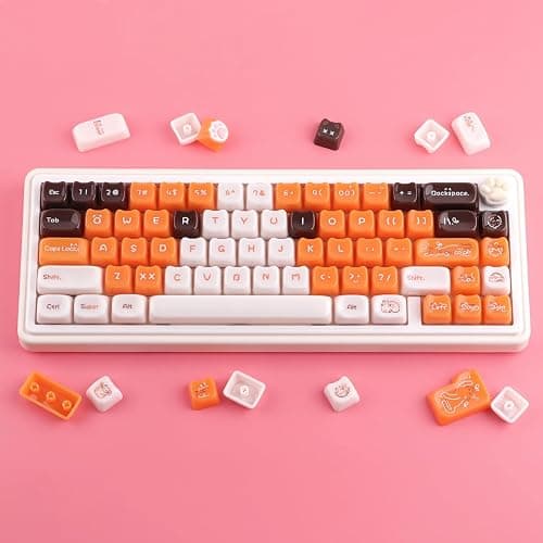 TYRIXKI Ceramic Jade Calico Cat Keycaps, 148 Keys Translucent Orange Jelly Cute Keycaps Mao Profile Creamy Custom Keycap for Cherry Gateron MX Swithes Mechanical Keyboards thumbnail 9
