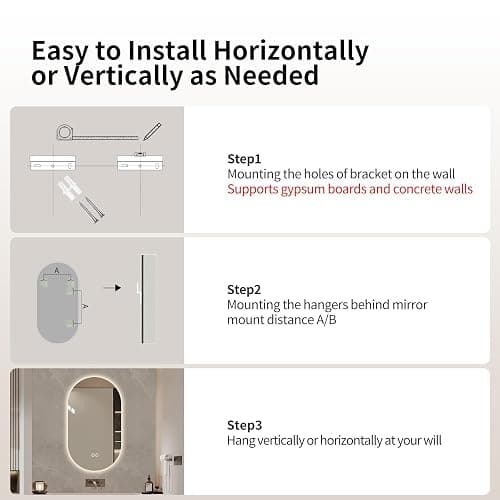 LAIYA 24V Full-Power Oval LED Bathroom Vanity Mirror, 33x20inch Frameless Backlit Mirror with Light, Smart Anti-Fog Waterproof Mirror with Memory Function Dimmable Lighted Mirror - 33"L x 20"W thumbnail 6