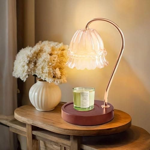 GEEZO Fragrance Candle Warmer Lamp with 2 Bulbs Electric Candle Warmer with Timer & Dimmer for Home Decor Wax Melt for Small Large Size Jar Candles Retro Wooden Base - Image 1
