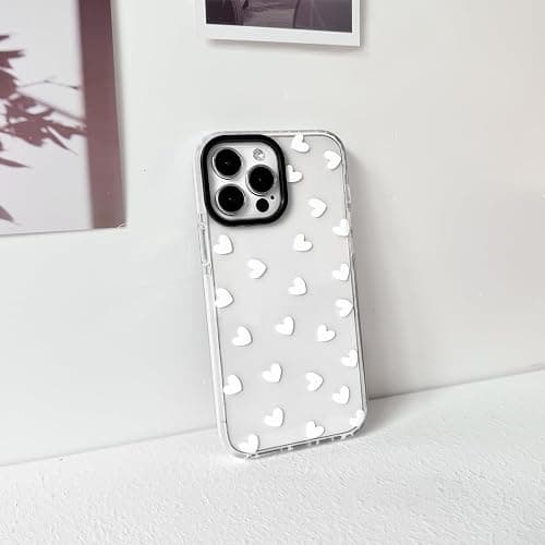 NITITOP Compatible with iPhone 14 Pro Case Cute Clear for Women Girls White Love Heart Pattern Ultra Slim with Bumper Protector Soft TPU Anti-Yellow Protective Cover - White Heart thumbnail 2