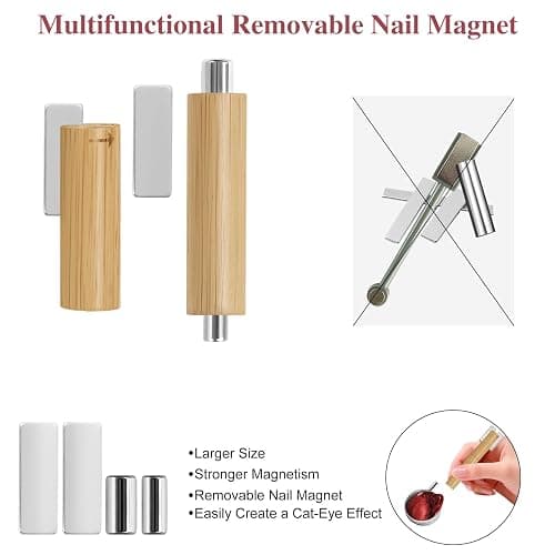 vnjaoi Multifunctional Nail Magnet,Cat Eye Magnetic for Nails,Detachable Design with Solid Wood Shell Protection,Strong Magnet for nails Salon Art Tools(Original Wood) - Original Wood thumbnail 2
