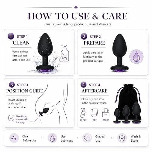 Anal Sex Trainer 3PCS Silicone Jeweled Butt Plugs, Eastern Delights Anal Sex Toys Kit for Starter Beginner Men Women Couples, Black thumbnail 6