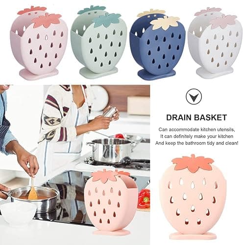 AKOAK 1 Pack Strawberry Chopsticks Stand, Cutlery Storage Box, Suitable for Storing Spoons, Chopsticks, Spoons, Knives and Other Kitchen Utensils (Light Pink) thumbnail 7