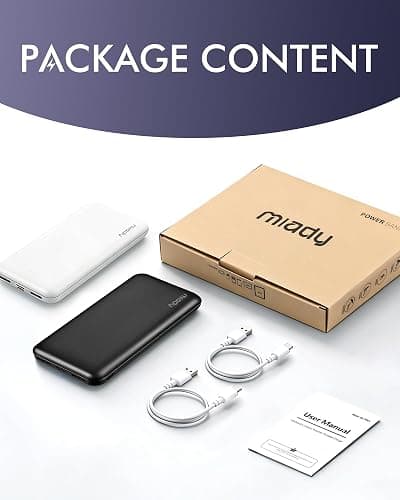 Miady 2-Pack Portable Charger, Slim 10000mAh Power Bank Travel Battery Pack | Dual USB丨3 Outputs 2 Inputs丨for Backpack Travel Camping丨Slim丨Compatible with iPhone Android etc丨Flight-Safe丨37Wh丨Black+White thumbnail 8