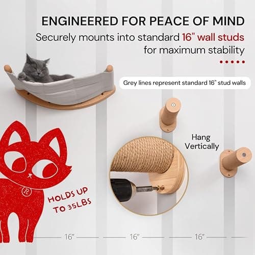 7 Ruby Road Cat Hammock Wall Mounted Shelf with Two Steps Set - Wall Shelves and Perches for Sleeping, Playing, Climbing and Lounging - Modern Cat Bed & Furniture for Indoor and Large Cats or Kitty thumbnail 7