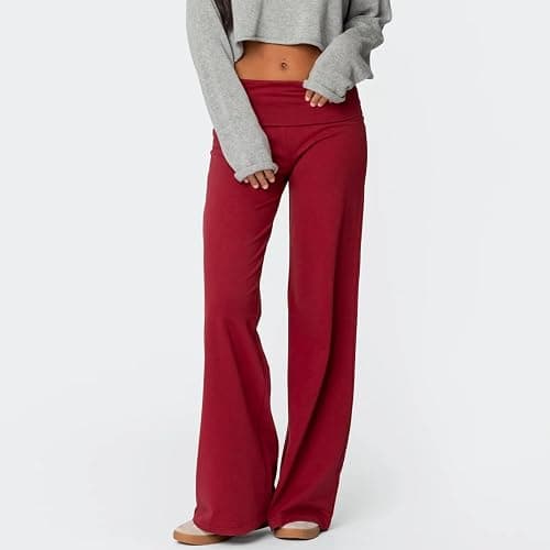 Keliholiyu Fold Over Leggings Women Y2K Foldover Wide Leg Low Waist Flare Sweatpants Lounge Yoga Pants Baggy Bell Bottom thumbnail 3