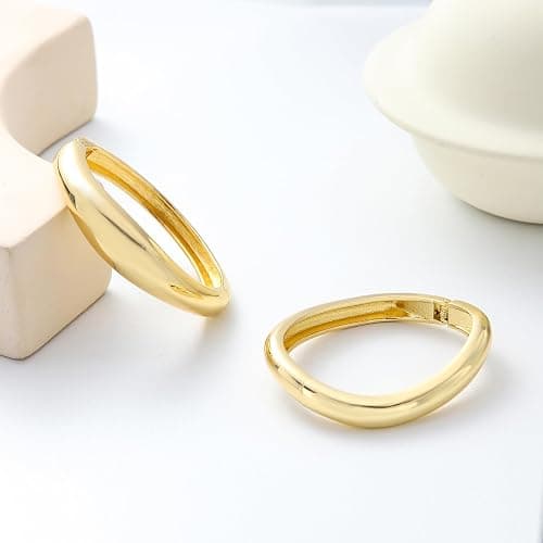 AYWFCBF 2pcs Gold Bangle Bracelets for Women, Trendy Hinged Cuff Open Wide Chunky Gold Bracelet Stack Arm Cuff Jewelry for Women thumbnail 4