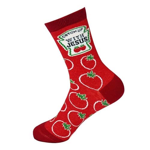 Kerusso - Catch Up With Jesus - Red Cotton Blend Women's Crew Socks, One Size Fits Most thumbnail 4