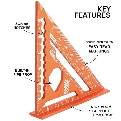 Klein Tools 935SQVP 7-Inch Rafter and 16 x 24-Inch L-Shaped Framing Square Set, Double Laser Etched Aluminum, Multi-Functional Carpenter Layout Tool for Woodworking thumbnail 2