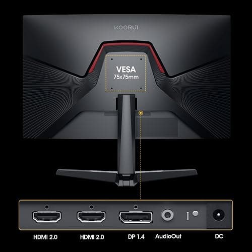 KOORUI 25 Inch Curved Gaming Monitor 240Hz FHD 1080P Computer Monitor, 1500R 1ms MPRT Display, Adaptive Sync, 90% DCI-P3,HDR, Eye Care, Tilt Adjustable, VESA 75x75mm, Black,G2511XC thumbnail 12