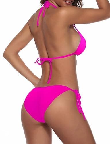 Zuvebamyo Women Two Piece Bikini Swimsuit Sexy Bathing Suits Halter Triangle Tops String Bikini Sets thumbnail 3