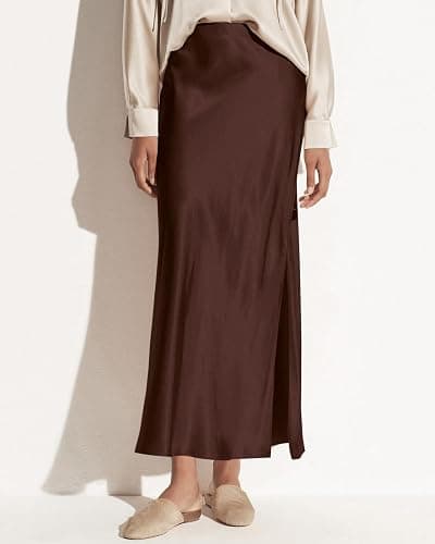 Women's Satin High Waisted Side Split Maxi Skirt Elastic Waistband Long Silk Skirts for Women thumbnail 4