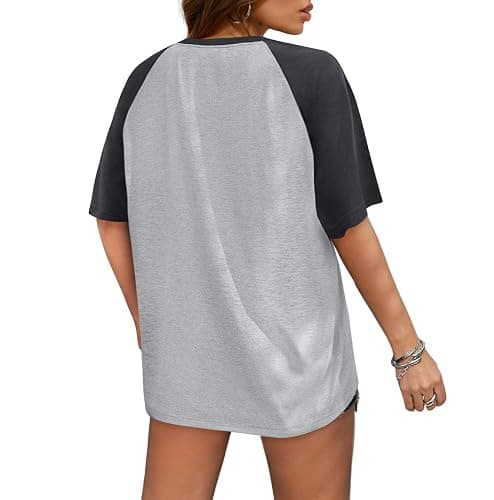 Remidoo Womens Short Sleeve Oversized T Shirt Color Block Crew Neck Casual Tee Tops thumbnail 2
