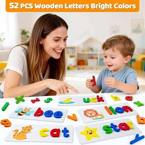 BEESTECH Alphabet ABC Learning Educational Toys for 3 4 5 Years Old Boys Girls, Wooden Puzzle Flash Cards Preschool Activity Letter Matching Games for Kids Toddlers thumbnail 2