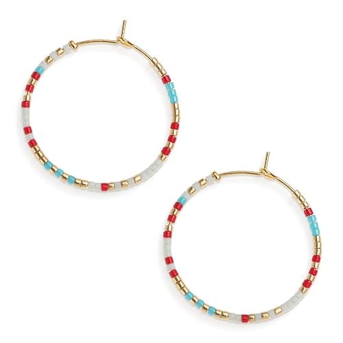 Sonatomber Handmade Boho Colorful Beaded Large Gold Hoop Earrings for Women, Bohemian Seed Beads Circle Hoops Cartilage Hypoallergenic Holiday Prom Jewelry Gift - Image 1