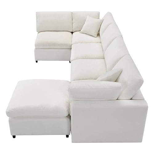 Oversized U-Shaped Modular Sectional Sofa Full Foam Cushions Deep Seat Reversible Chaises Cloud Couch Living Room Convertible Sleeper Chenille Upholstered Sofabed with Movable Ottomans thumbnail 4