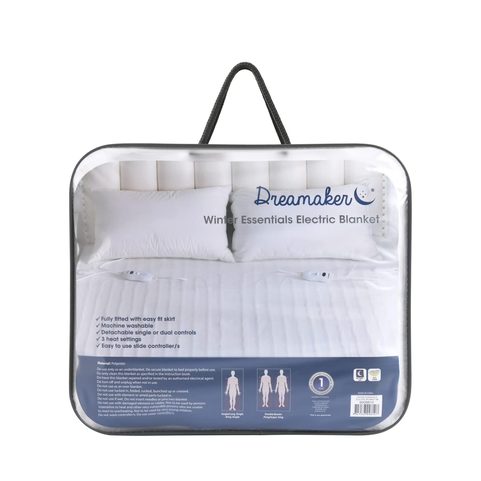 Dreamaker Dual Control Washable Electric Blanket Fully Fitted Heated Underblanket Lightweight Washable Adjustable 3 Heat Settings with LED Display, 2 Detachable Controller - 6 Sizes (King Single) - King Single $47.95 thumbnail 7