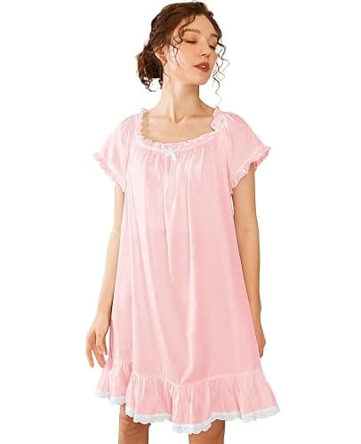 Nanxson Womens' Cotton Nightgown Short Sleeve Sleepwear Vintage Victorian Nightshirt Lounge Dress thumbnail 6