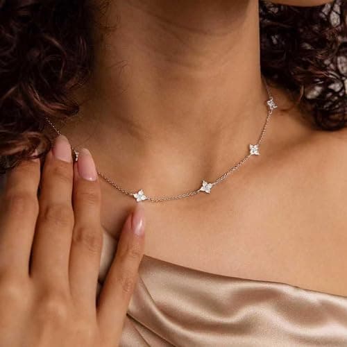 CUEZIY Dainty Necklaces for Women Cute Station Choker Necklace Cubic Zirconia Simulated Diamond Necklace Simple Layering CZ Necklace Trendy Jewelry Gifts thumbnail 4