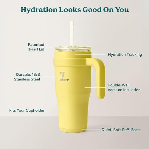 Reduce 24 oz Stainless Steel Tumbler with Handle - Dual-Wall Vacuum Insulated Travel Mug, Sweat-Proof Lid & Reusable Straw - Keeps Drinks Cold for 24 Hrs, Fits Cupholders, Dishwasher Safe -Pina Colada thumbnail 4