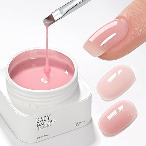 GAOY Colored Nail Builder Base 30g with a Brush, 4-in-1, Light Pink | Long Lasting Nail Builder Gel Strengthening, Natural Jelly, Soak Off UV Light Cure - Image 1