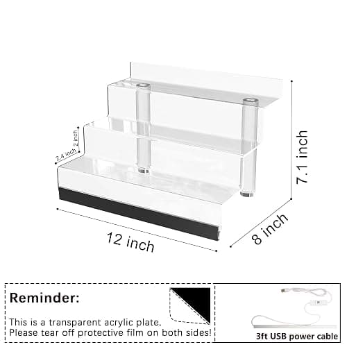 Golener 12" Acrylic Display Organizer with LED, Perfume Organizer for Women | 3-Tier Cologne Organizer for Men, Perfume Stand and Display Step Shelves Holder, Clear Riser, Figures Stand, Dessert Shelf thumbnail 2