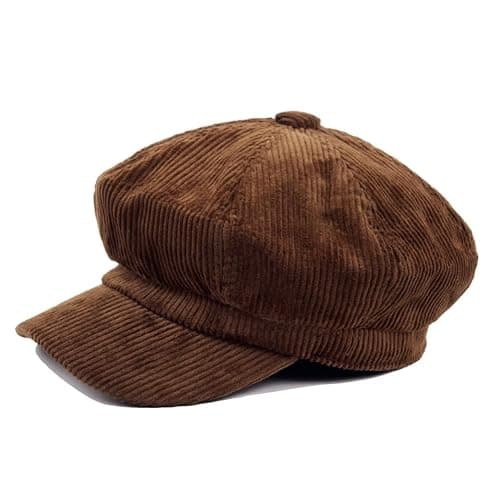 Locomo Men Women Cotton Corduroy Plain Color Newsboy Cap Gatsby HatFFH373BRN - Image 1